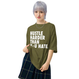 Hustle Harder Unisex oversized t-shirt Tan / Olive