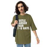 Hustle Harder Unisex oversized t-shirt Tan / Olive