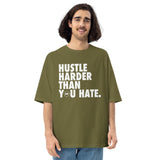 Hustle Harder Unisex oversized t-shirt Tan / Olive
